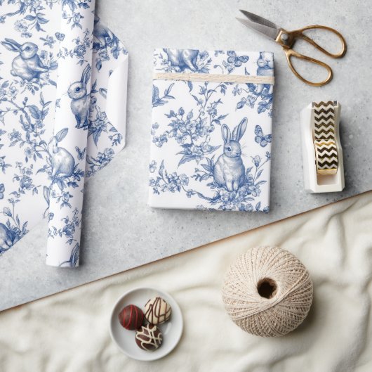 Blue Bunny Rabbit Vintage Baby Shower Geschenkpapier (Kunsthandwerk)