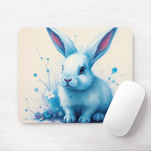 Blue Bunny Watercolor Artwork Mousepad (Mit Mouse)
