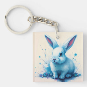 Blue Bunny Watercolor Artwork Schlüsselanhänger