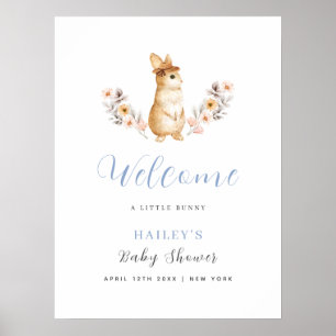 Blue Bunny Wildblume Welcome Baby Dusche Poster