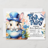 Blue Bunny Wonderland Tee Party Babydusche Einladung (Vorderseite)