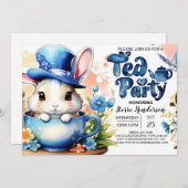 Blue Bunny Wonderland Tee Party Babydusche Einladung (Vorne/Hinten)