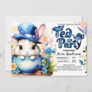 Blue Bunny Wonderland Tee Party Babydusche Einladung