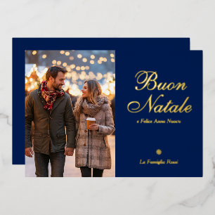 Blue Buon Natale e Felice Anno Nuovo Script Foto Folien Feiertagskarte