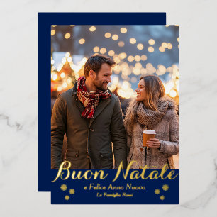 Blue Buon Natale e Felice Anno Nuovo Script Foto Folien Feiertagskarte