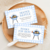 Blue Burger BBQ Baby Shower Diaper Raffle Begleitkarte