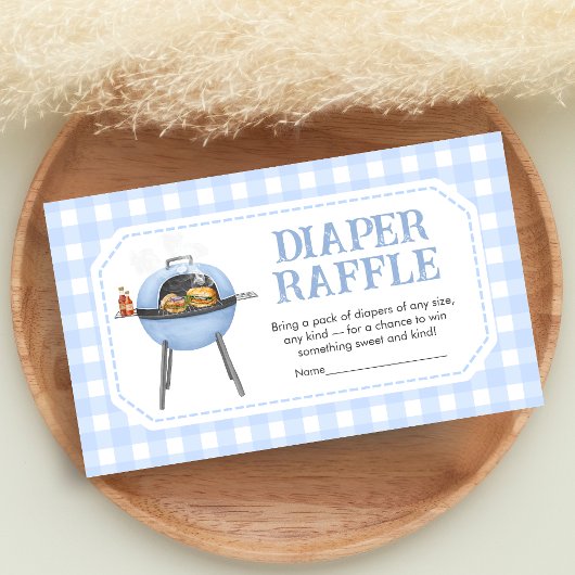 Blue Burger BBQ Baby Shower Diaper Raffle Begleitkarte