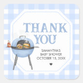 Blue Burger BBQ Baby Shower Quadratischer Aufkleber (Vorderseite)