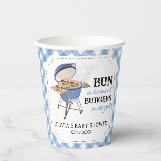 Blue Burger GRILLEN Baby Shower Pappbecher (Vorderseite)