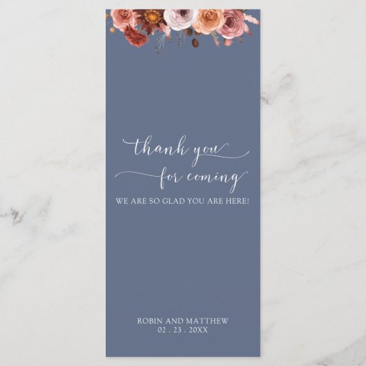 Blue Burgund, Blush Intricate Blumenmenü Menükarte (Rückseite)