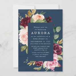 Blue Burgund Blush Pink Gold Baby Dusche Einladung