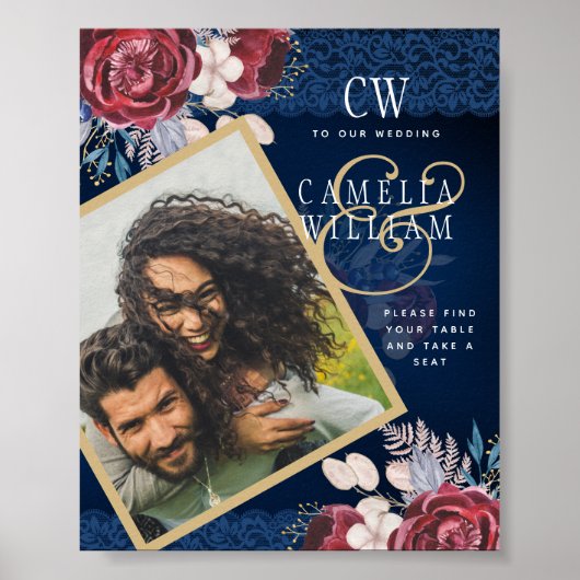 Blue Burgundy Blues Lace Wedding Poster (Vorne)