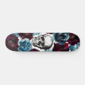 Blue Burgundy Blume Skull GIrly Edgy Skateboard (Horizontal)