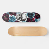 Blue Burgundy Blume Skull GIrly Edgy Skateboard (Horizontal)