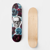 Blue Burgundy Blume Skull GIrly Edgy Skateboard (Vorderseite)