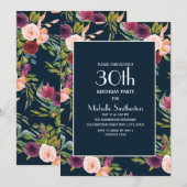Blue Burgundy Blush Bloral 30. Geburtstag Einladung (Vorne/Hinten)