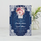 Blue Burgundy Blush Dahlia Bloral Wedding Einladung (Stehend Vorderseite)