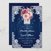 Blue Burgundy Blush Dahlia Bloral Wedding Einladung (Vorne/Hinten)