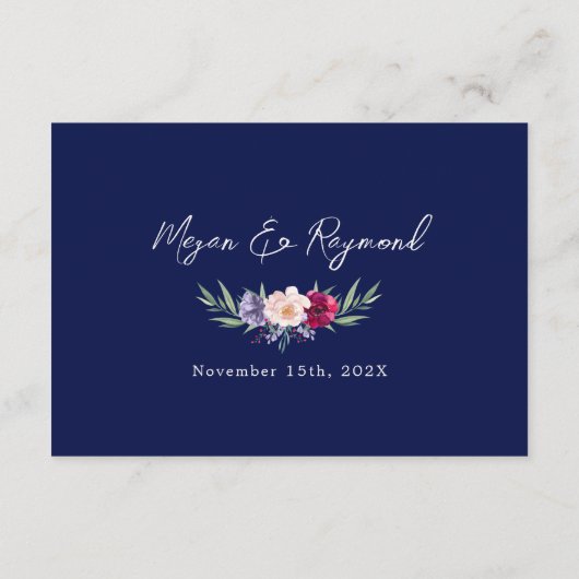 Blue Burgundy & Blush Floral Gold Frame UAWG Begleitkarte (Rückseite)