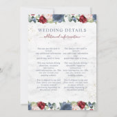 Blue Burgundy Blush Gold Floral Details Wedding Einladung (Rückseite)
