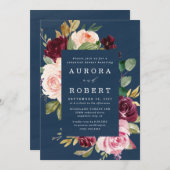 Blue Burgundy Blush Gold Probe Dinner Einladung (Vorne/Hinten)