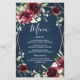 Blue Burgundy Blush Gold Wedding Menu Cards