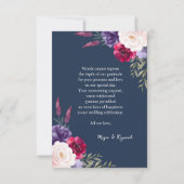 Blue Burgundy & Blush Moderne Blumenhochzeit Dankeskarte (Rückseite)