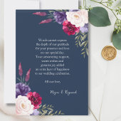 Blue Burgundy & Blush Moderne Blumenhochzeit Dankeskarte