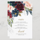 Blue Burgundy Blush Pink Wedding Menu Cards (Vorne/Hinten)