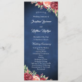 Blue Burgundy Blush Rose Bloral Wedding Programm (Vorderseite)