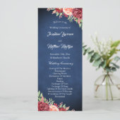 Blue Burgundy Blush Rose Bloral Wedding Programm (Stehend Vorderseite)