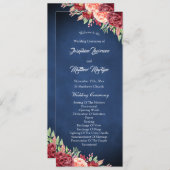 Blue Burgundy Blush Rose Bloral Wedding Programm (Vorne/Hinten)