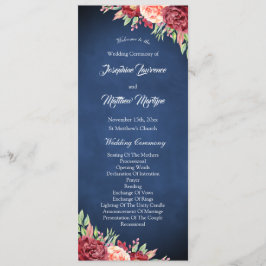 Blue Burgundy Blush Rose Bloral Wedding Programm