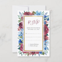 Blue Burgundy Botanical Floral Gold Wedding