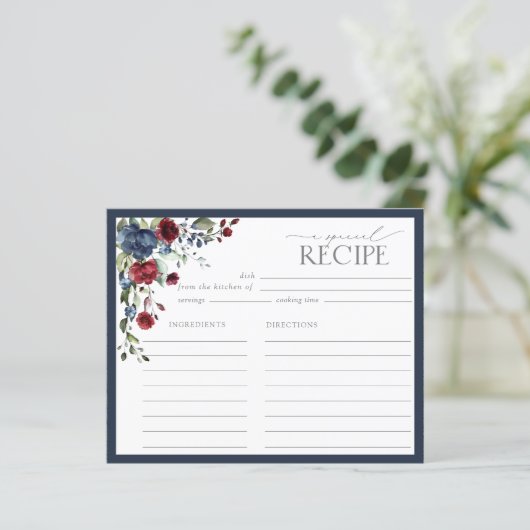 Blue Burgundy Brautparty Rezept Card (Stehend Vorderseite)