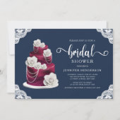 Blue Burgundy Cake & Lace Brautparty Einladung (Vorderseite)