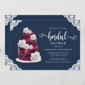 Blue Burgundy Cake & Lace Brautparty Einladung (Vorne/Hinten)