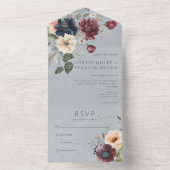 Blue Burgundy & Cream Rustic Floral Blue No Dinner All In One Einladung (Innen Boden)