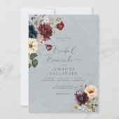 Blue Burgundy & Cream Rustic Floral Bridal Brunch Einladung (Vorderseite)