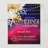 Blue burgundy floral bridal Mehndi Haushalt einlad (Vorderseite)