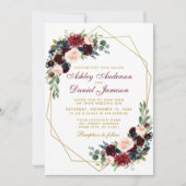 Blue Burgundy Floral Geometric Gold Wedding B Einladung (Vorderseite)