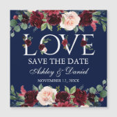Blue Burgundy Floral Liebe Magnetic Save the Date Magnetkarte (Vorderseite)