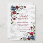 Blue Burgundy floral Marbella Script Elegante Brid Einladung (Vorderseite)