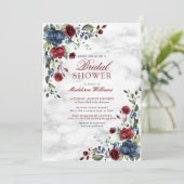Blue Burgundy floral Marbella Script Elegante Brid Einladung (Stehend Vorderseite)