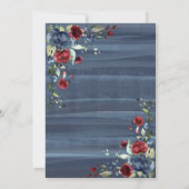 Blue Burgundy floral Marbella Script Elegante Brid Einladung (Rückseite)