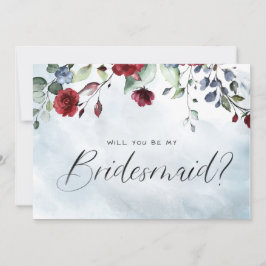Blue Burgundy Floral Watercolor Script Bridesmaid Einladung