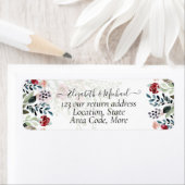 Blue Burgundy Floral Wedding Rücksendeadresse (Insitu)