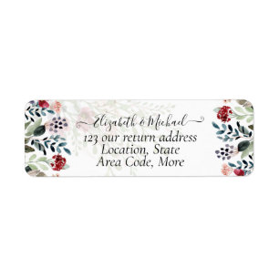 Blue Burgundy Floral Wedding Rücksendeadresse