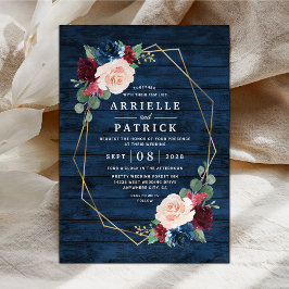 Blue Burgundy Gold Blush Pink Country Wedding Einladung