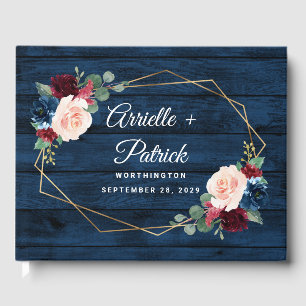 Blue Burgundy Gold Blush Pink Country Wedding Gästebuch